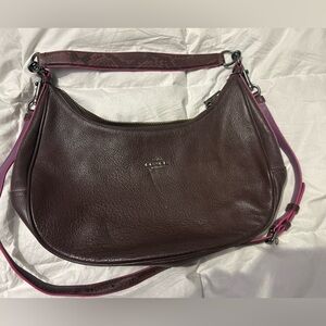 Coach Dark Brown Leather Shoulder Bag with Pink Accents
